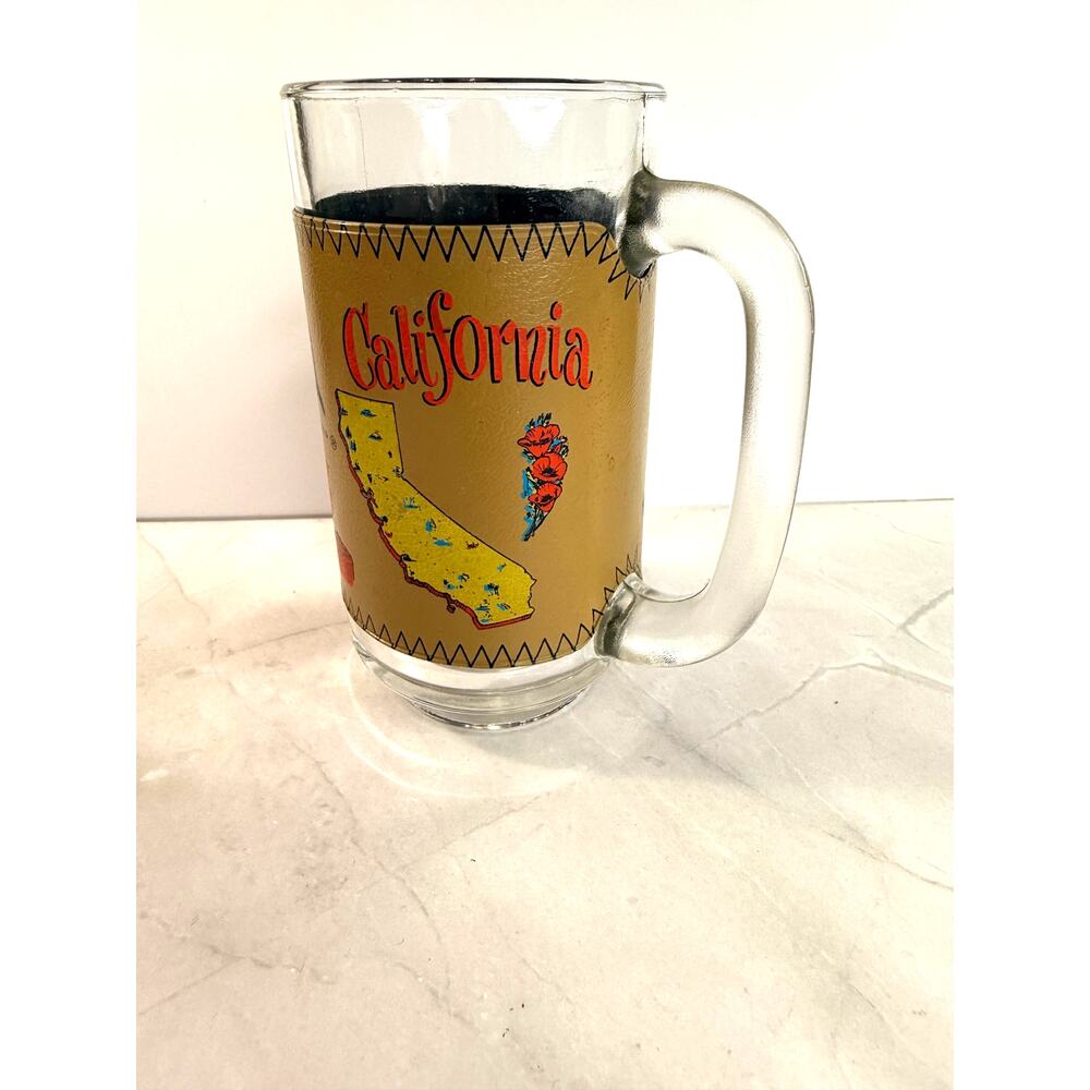 California Beer Mug Brown Faux Leather Wraparound Sleeve Colored CA Graphics